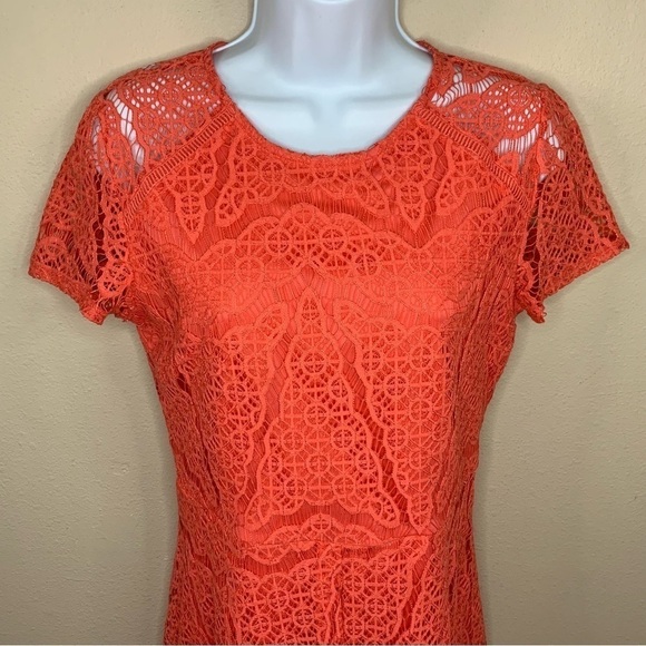 Size 6 Apt 9 Peach Orange Lace Event Party Cocktail Dress Short Sleeve - Picture 11 of 11